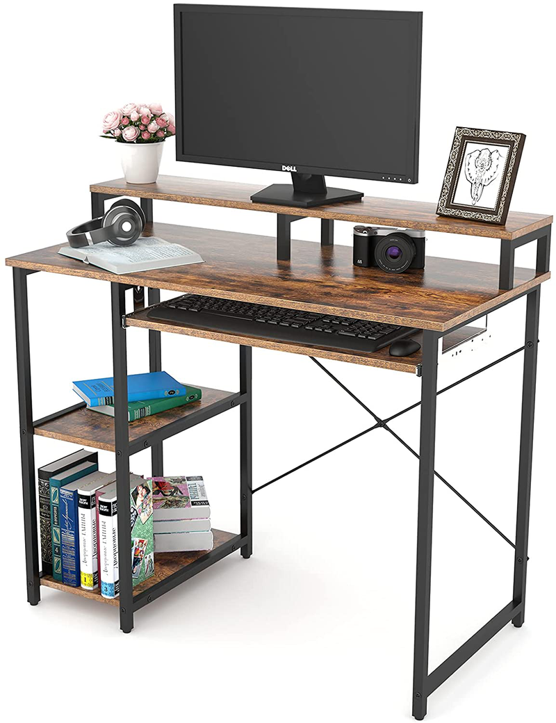 TOPSKY Computer Desk with Storage Shelves/23.2” Keyboard Tray/Monitor Stand Study Table for Home Office(46.5inch, Natural) Home & Garden > Household Supplies > Storage & Organization TOPSKY Rustic Brown 38.6*19 inch 