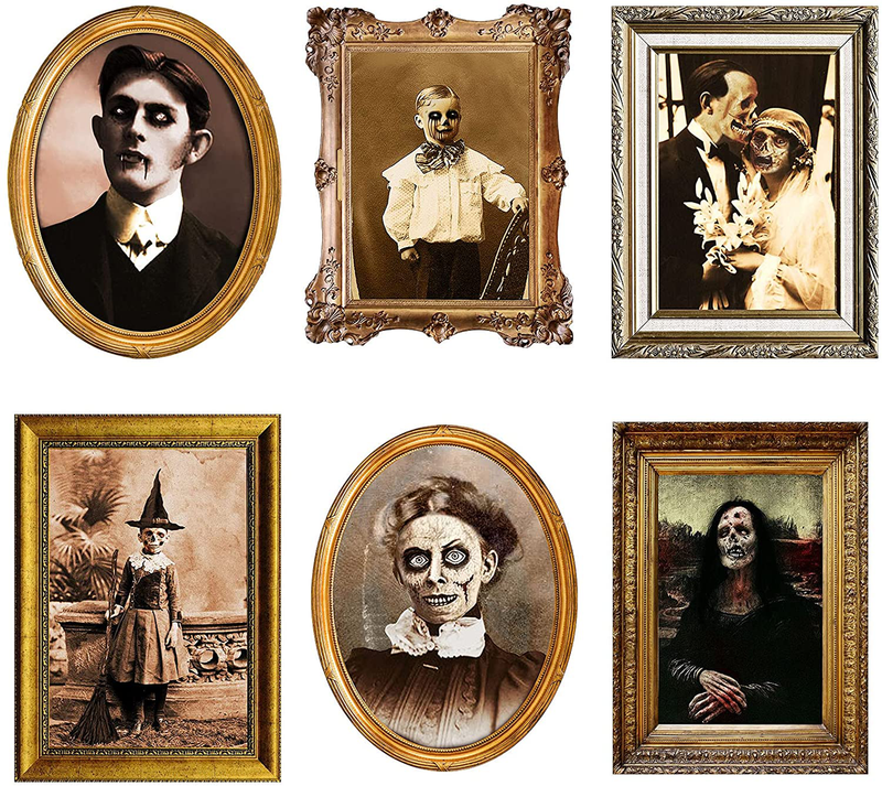 Halloween Decorations 3D Changing Face Horror Pictures Moving Portrait Haunted Pictures Gothic Mansion Portraits Tabletop Picture Frame Scary Wall Decoration for Halloween Party House (Classic,3 PCS) Arts & Entertainment > Party & Celebration > Party Supplies BBTO Chic 6 