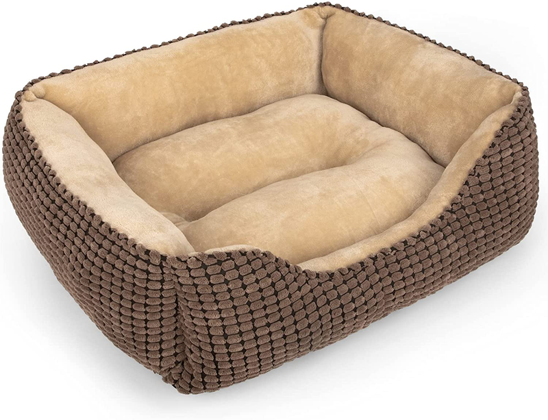 MIXJOY Dog Bed for Large Medium Small Dogs, Rectangle Washable Sleeping Puppy Bed, Orthopedic Pet Sofa Bed, Soft Calming Cat Beds for Indoor Cats, Anti-Slip Bottom with Multiple Size Animals & Pet Supplies > Pet Supplies > Dog Supplies > Dog Beds MIXJOY Brown S(20’’x 19’’x 6’’) 