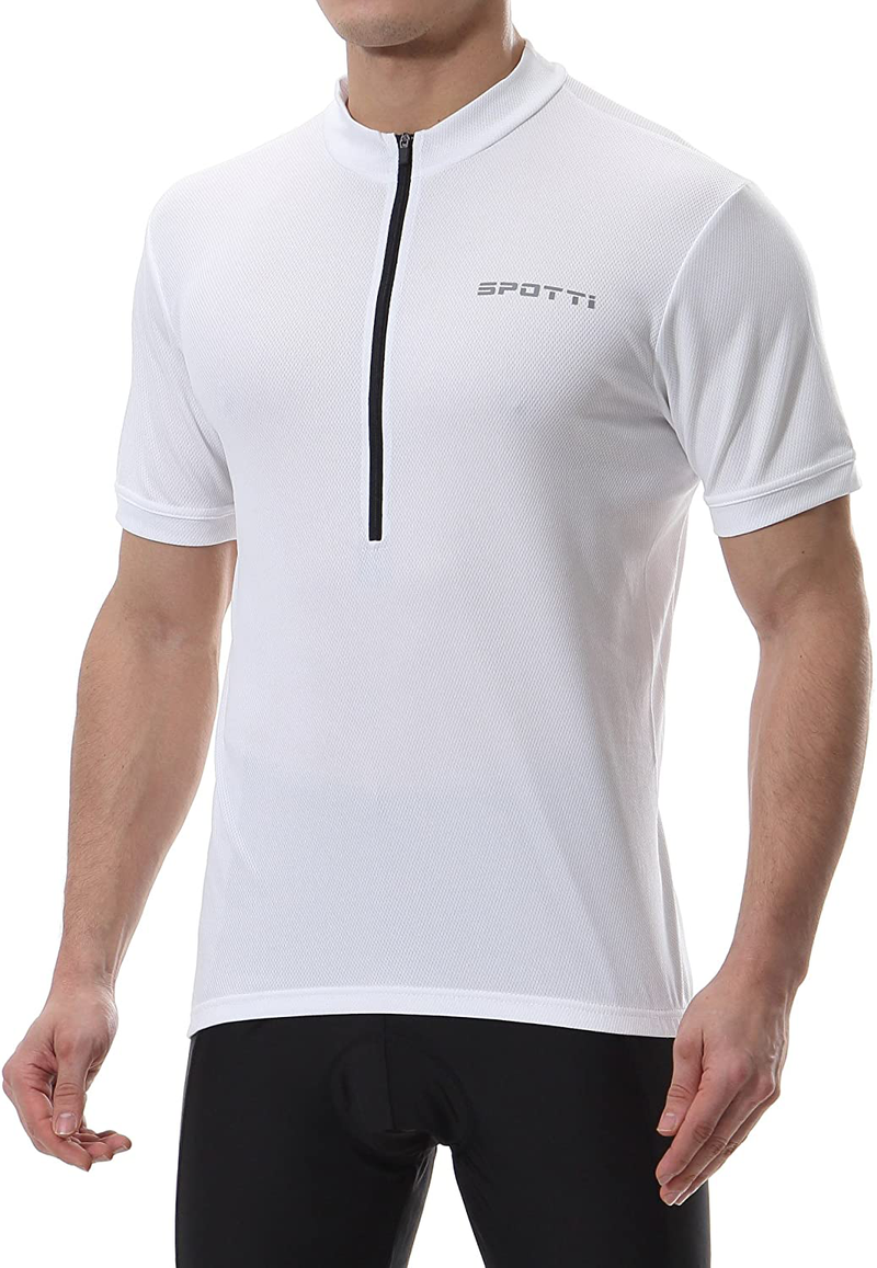 Spotti Men's Cycling Bike Jersey Short Sleeve with 3 Rear Pockets- Moisture Wicking, Breathable, Quick Dry Biking Shirt Sporting Goods > Outdoor Recreation > Cycling > Cycling Apparel & Accessories Spotti White Medium 