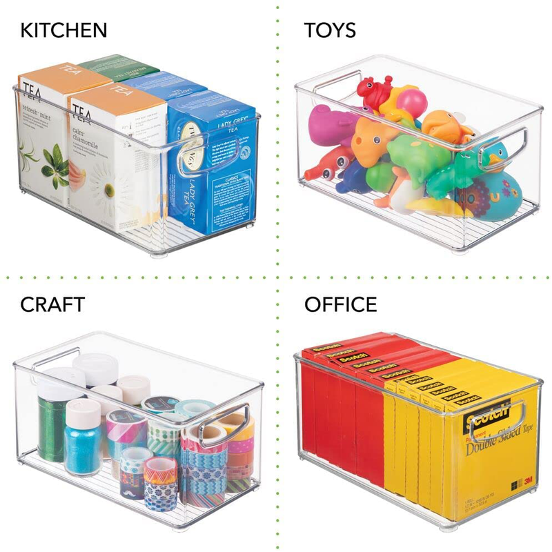 Mdesign Plastic Organizer Bin W/Handles for Kitchen, Pantry Shelf Organization; Cabinet, Refrigerator, Freezer, Fridge, Food Storage for Fruit, Yogurt, Snacks, Dry Pasta - 6" Wide - 2 Pack - Clear