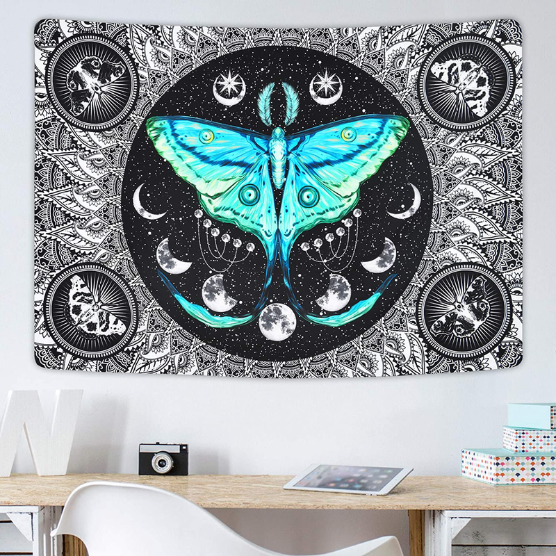 Moth Tapestry Moon Phase Tapestry Psychedelic Eyes Tapestry Moon and Stars Tapestry Black and White Tapestry Wall Hanging for Room(51.2 x 59.1 inches) Home & Garden > Decor > Artwork > Decorative Tapestries Boniboni   