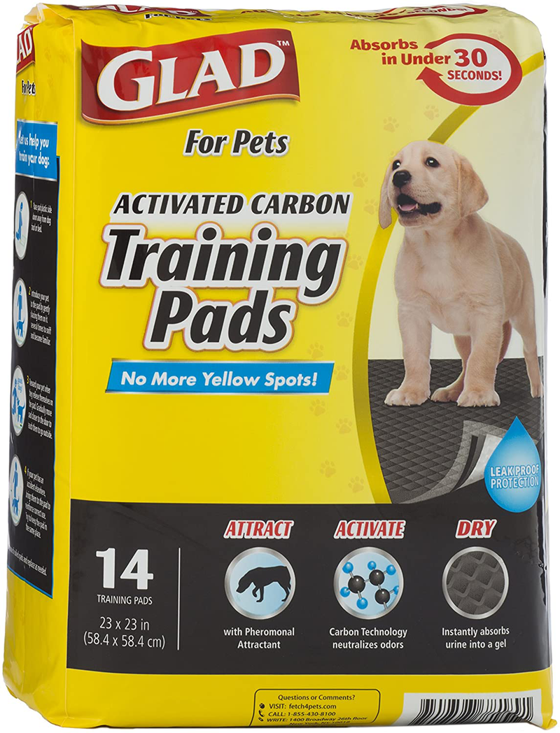 Glad for Pets Black Charcoal Puppy Pads-New & Improved Puppy Potty Training Pads That ABSORB & NEUTRALIZE Urine Instantly-Training Pads for Dogs, Dog Pee Pads, Pee Pads for Dogs, Dog Crate Pads Animals & Pet Supplies > Pet Supplies > Dog Supplies > Dog Diaper Pads & Liners Fetch for Pets Regular 14 Count (Pack of 1) 