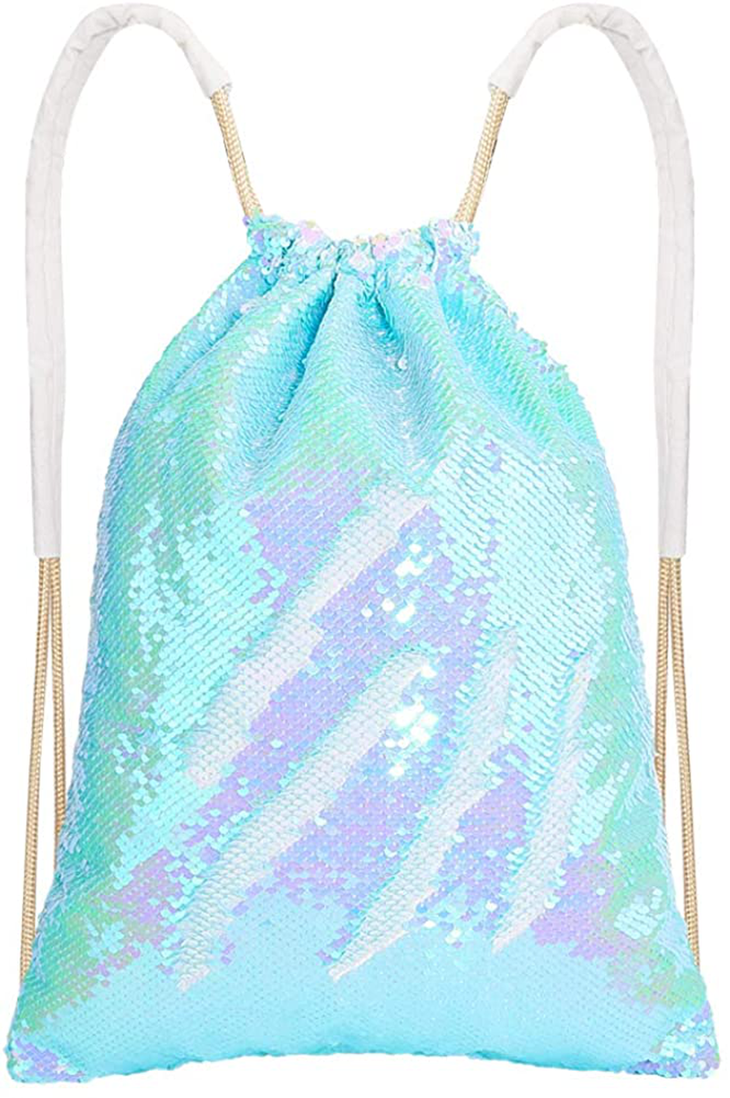 MHJY Mermaid Sequin Bag,Sparkly Sequin Drawstring Backpack Glitter Sports Dance Bag Shiny Travel Backpack Home & Garden > Household Supplies > Storage & Organization MHJY Mermaid Pale Blue  