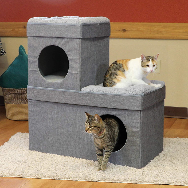 Kitty City Large Stackable Tan Cat Condo, Cat Cube, Cat House, Pop up Bed, Cat Ottoman