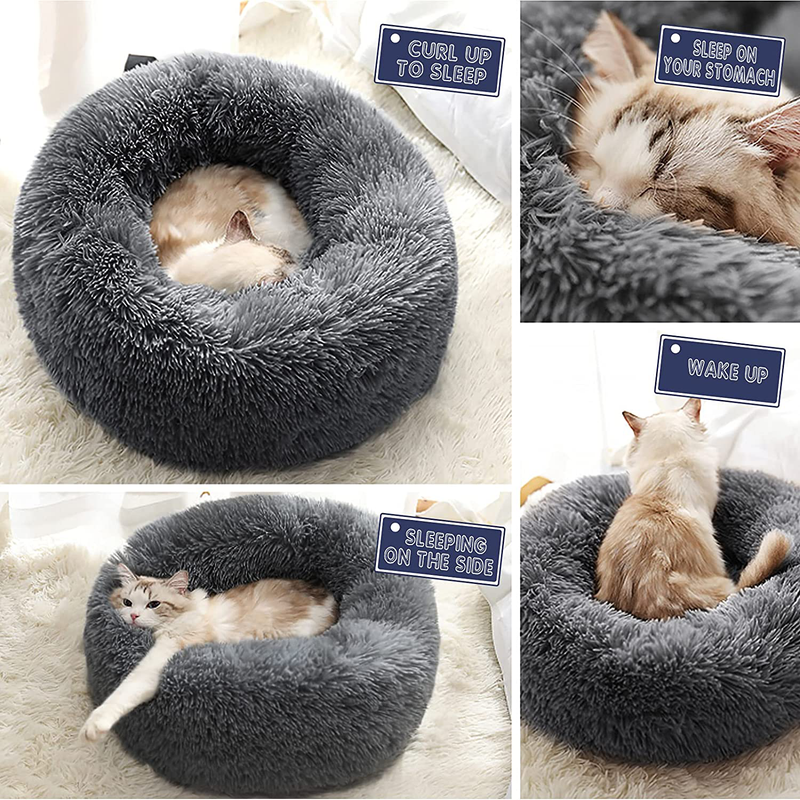 Topmart Plush Calming Dog Bed,Washable Cat Donut Bed,Anti Anxiety Plush Dog Bed,Faux Fur Donut Cuddler Cat Bed for Small Dogs and Cats,23" × 23",Grey Animals & Pet Supplies > Pet Supplies > Cat Supplies > Cat Beds Topmart   