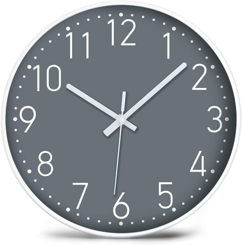 iMotion Wall Clock 12'' Non-Ticking,Silent Battery Operated Modern Simple Style with ABS Frame HD Glass Cover for Kids Living Room Bedroom Kitchen School Office Decor (Gray) Home & Garden > Decor > Clocks > Wall Clocks iMotion   