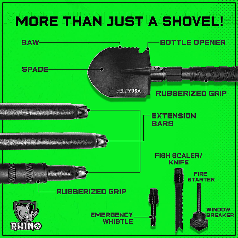 Rhino USA Survival Shovel W/Pick - Heavy Duty Carbon Steel Military Style Entrenching Tool for off Road, Camping, Gardening, Beach, Digging Dirt, Sand, Mud & Snow. (Survival Shovel) Sporting Goods > Outdoor Recreation > Camping & Hiking > Camping Tools Rhino USA, Inc.   
