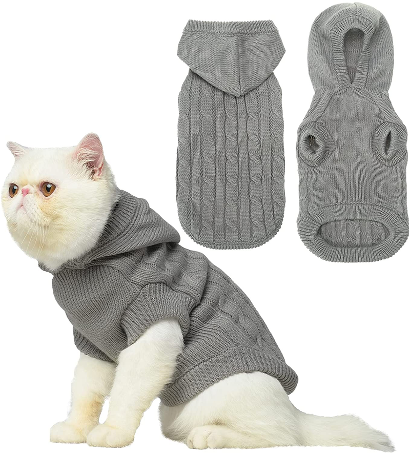 PUPTECK Winter Dog Cat Sweater Coat - Soft Cold Weather Clothes Knitwear for Kitties & Small Dogs Indoor Outdoor Walking Warm, Knitted Classic for Doggies Kitties Girls Boys Animals & Pet Supplies > Pet Supplies > Cat Supplies > Cat Apparel PUPTECK Grey M: Chest Girth 13.8”, Back Length 14” 