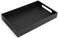 Luxspire Valet Tray with Handles, 10"x8.5" PU Leather Ottoman Serving Tray, Decorative Catchall Tray Countertop Storage, Mens Vanity Tray for Jewelry Key Cologne Dresser Nightstand Organizer, Black