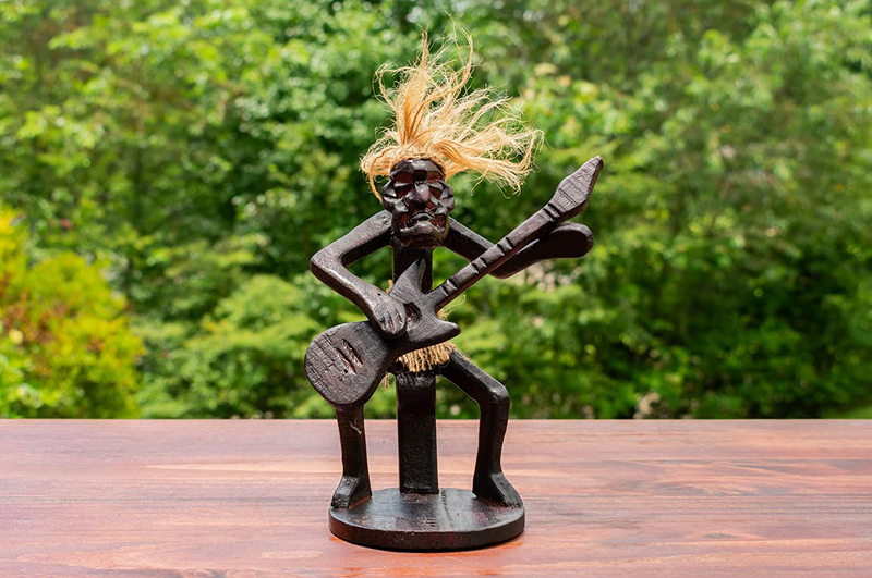 G6 Collection Handmade Wooden Primitive Tribal Funny Wall Hanging Statue Sculpture Tiki Bar Handcrafted Unique Gift Home Decor Accent Figurine Decoration Artwork Hand Carved (Welcome Sign) Home & Garden > Decor > Artwork > Sculptures & Statues G6 Collection Playing Guitar Sitting Down  