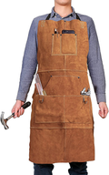 QeeLink Leather Work Shop Apron with 6 Tool Pockets Heat & Flame Resistant Heavy Duty Welding Apron, 24" x 36", Adjustable M to XXL for Men & Women (Brown) Hardware > Tool Accessories > Welding Accessories QeeLink Brown  