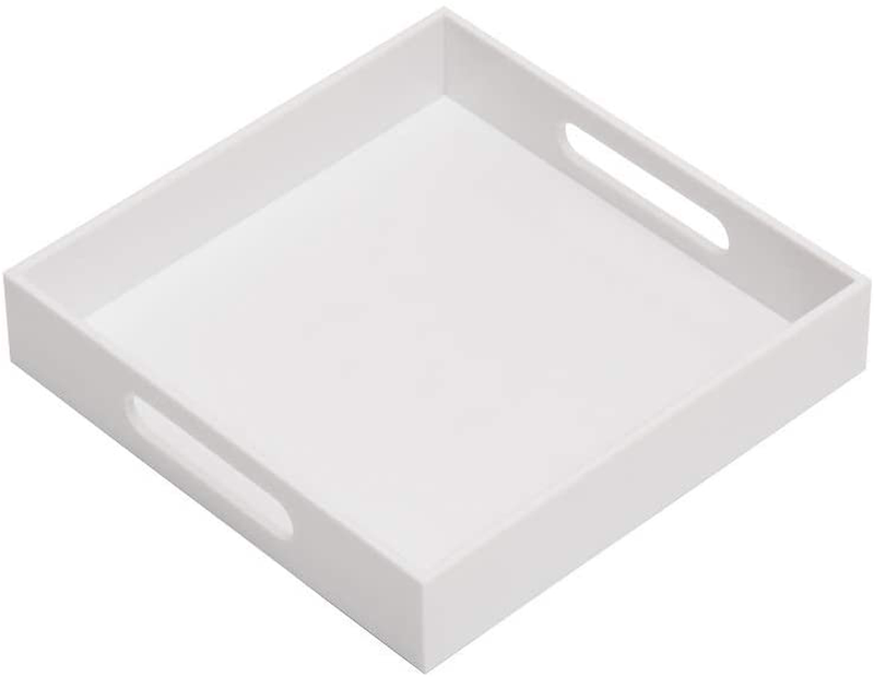 KEVLANG Glossy White Sturdy Acrylic Serving Tray with Handles-10x15Inch-Serving Coffee Appetizer Breakfast Butler-Kitchen Countertop-Makeup Drawer Organizer-Vanity Table Tray-Ottoman Tray Home & Garden > Decor > Decorative Trays KEVLANG Glossy White 10"x10"x2"H 