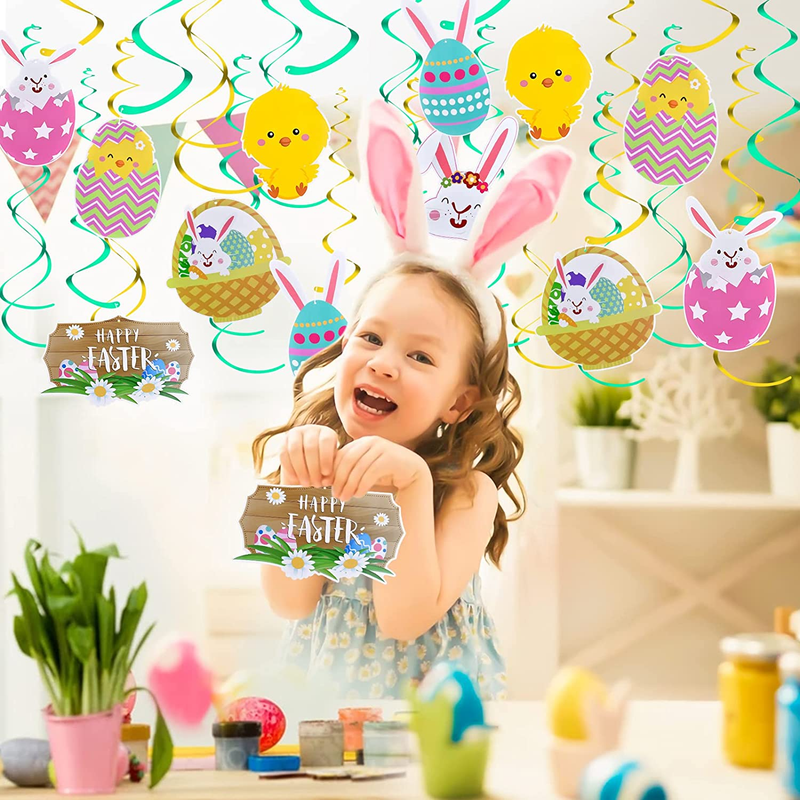 Easter Decorations 30 PCS Easter Hanging Swirl Decor Clearence,Easter Egg Bunny Hanging Swirl Foil Ceiling Wall Decoration for Home Office School Easter Party Ornaments Favors Supplies Home & Garden > Decor > Seasonal & Holiday Decorations Aetegit   