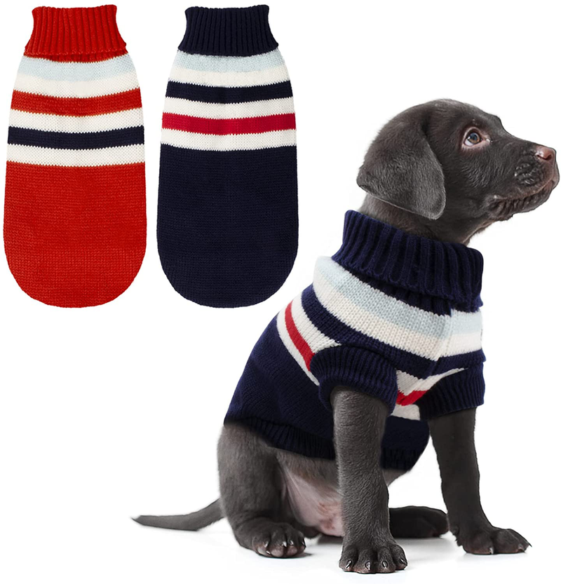 Rypet 2 Packs Striped Dog Sweater - Warm Knitted Sweater Soft Turtleneck Knitwear Dog Winter Clothes for Small Medium Large Dogs