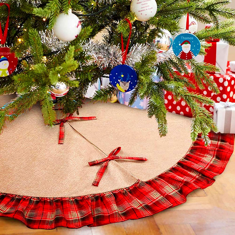Cneng Christmas Tree Skirt 48 Inch Black and Red Buffalo Plaid Ruffle Tree Skirt Double Layers Burlap Tree Skirt for Christmas Home Decor New Year Party Holiday Decoration Home & Garden > Decor > Seasonal & Holiday Decorations > Christmas Tree Skirts Cneng Linen Plaid  