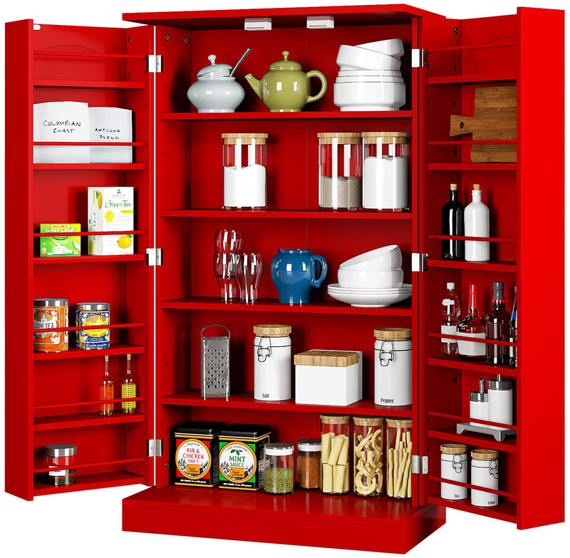 HOMEFORT Kitchen Pantry Cabinet, Storage Cabinet with 6 Adjustable Shelves, Space Saving Cupboard Cabinet for Kitchen, Garage, Pantry, Office, Patio (Red) Home & Garden > Kitchen & Dining > Food Storage HOMEFORT Red  
