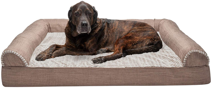 Furhaven Orthopedic, Cooling Gel, and Memory Foam Pet Beds for Small, Medium, and Large Dogs and Cats - Luxe Perfect Comfort Sofa Dog Bed, Performance Linen Sofa Dog Bed, and More Animals & Pet Supplies > Pet Supplies > Dog Supplies > Dog Beds Furhaven Faux Fur & Linen Woodsmoke Sofa Bed (Memory Foam) Jumbo Plus (Pack of 1)