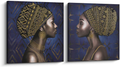 Pigort African American Wall Art Set, Black Art Afro Woman Pictures Paintings Wall Decor Canvas Print, Blue and Gold Artworks Home Decoration (31.5 x 31.5 in, SET) Home & Garden > Decor > Seasonal & Holiday Decorations Pi Art Blue  