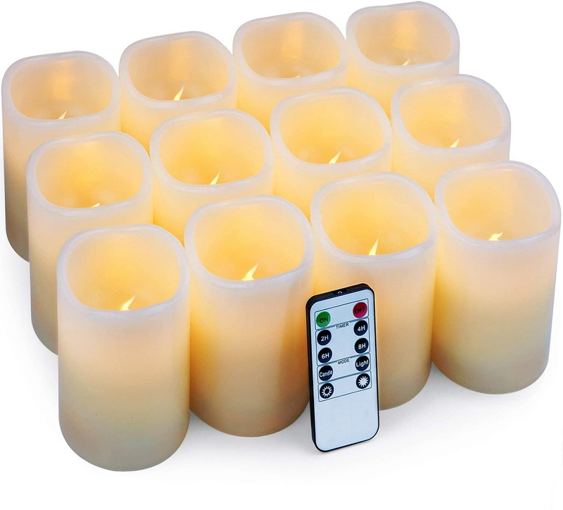 Eloer Flameless Candles Battery Candles Pack of 9 (D 2.2" X H 4" 5" 6" 7" 8" 9") Ivory Real Wax with 10-Key Remote Timer for Home Decoration Holiday Wedding Gift Home & Garden > Decor > Home Fragrances > Candles Eloer Ivory - 12 Pack  