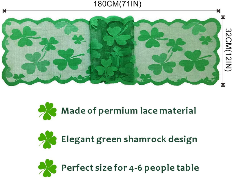 CNVOILA St Patricks Day Decorations, Irish Decor Table Runner with Irish Clover, 13" X 72" Lace Shamrock Clover Greening Table Linen for Holiday and Spring – 1 Pack Arts & Entertainment > Party & Celebration > Party Supplies CNVOILA   