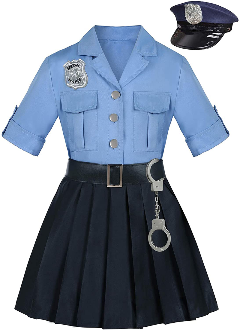 Getyothtop Girls Police Officer Uniform Cop Costume Halloween Dress Up Apparel & Accessories > Costumes & Accessories > Costumes Getyothtop 5-6Years  