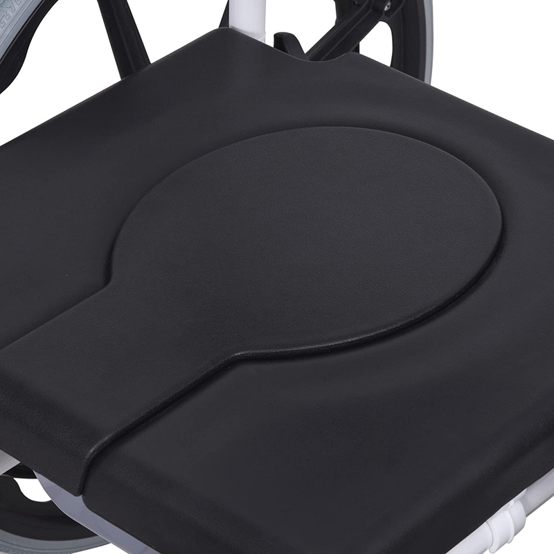 Homcom Rolling Shower Wheelchair Bath Toilet Commode Bariatric with 24" Wheels, Detachable Bucket & Shower-Proof Design, Black