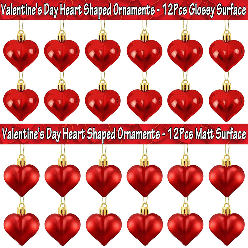 Ricluck 24 Pieces Valentine'S Day Heart Shaped Ornaments, Glossy and Matt Heart Baubles Hanging Decorations for Valentine'S Day Wedding Anniversary Home Party Decor Home & Garden > Decor > Seasonal & Holiday Decorations ricluck   