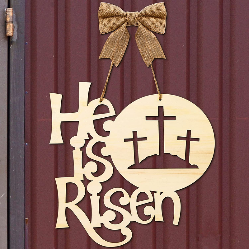 Easter Decorations Religious He Is Risen Door Hanger Easter Wooden Door Sign Easter Religious Decor Rustic Cross Hanging Sign with Burlap Bow Spring April Decoration for Wall Front Door, 12 Inch Home & Garden > Decor > Seasonal & Holiday Decorations Yookeer   