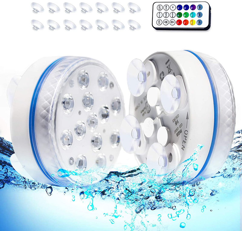Splonary Submersible LED Lights with Magnet, IP68 Waterproof Underwater Pool Led Lights with 13 LEDs, 4 Suction Cups and 164FT/50M RF Remote, Battery Operated with 16 Color Changing Shower Lights Home & Garden > Pool & Spa > Pool & Spa Accessories Splonary 2-pack  