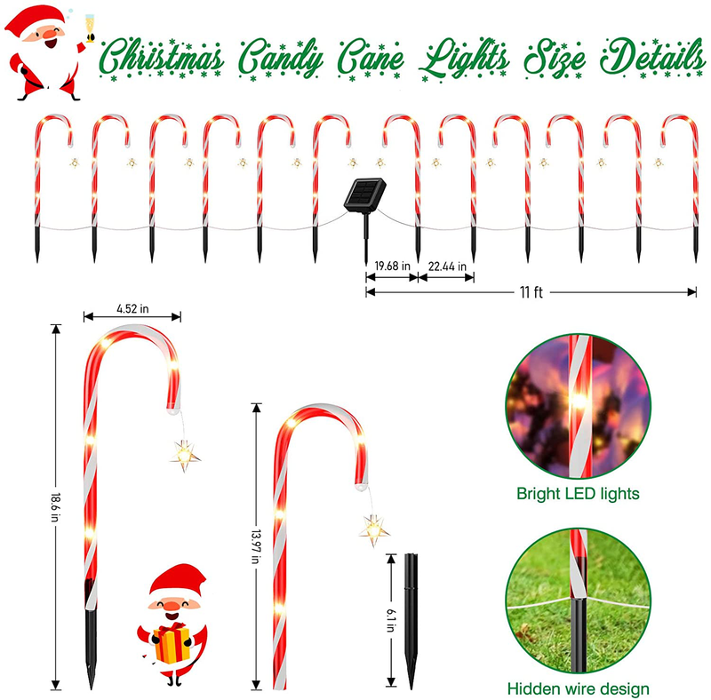 KOOPER Solar Christmas Decorations Lights Outdoor 8 Modes Set of 12 Solar Candy Cane Lights Pathway Markers String Lights with Stars Waterproof LED Garden Stakes Christmas Decor Gifts for Lawn Yard Home & Garden > Decor > Seasonal & Holiday Decorations& Garden > Decor > Seasonal & Holiday Decorations KOOPER   