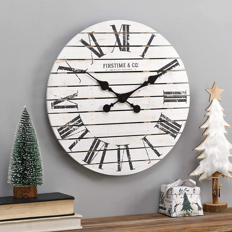 FirsTime & Co. Shiplap Farmhouse Wall Clock, American Crafted, White, 18 x 2 x 18, Home & Garden > Decor > Clocks > Wall Clocks FirsTime & Co. White, Black 18 inches 
