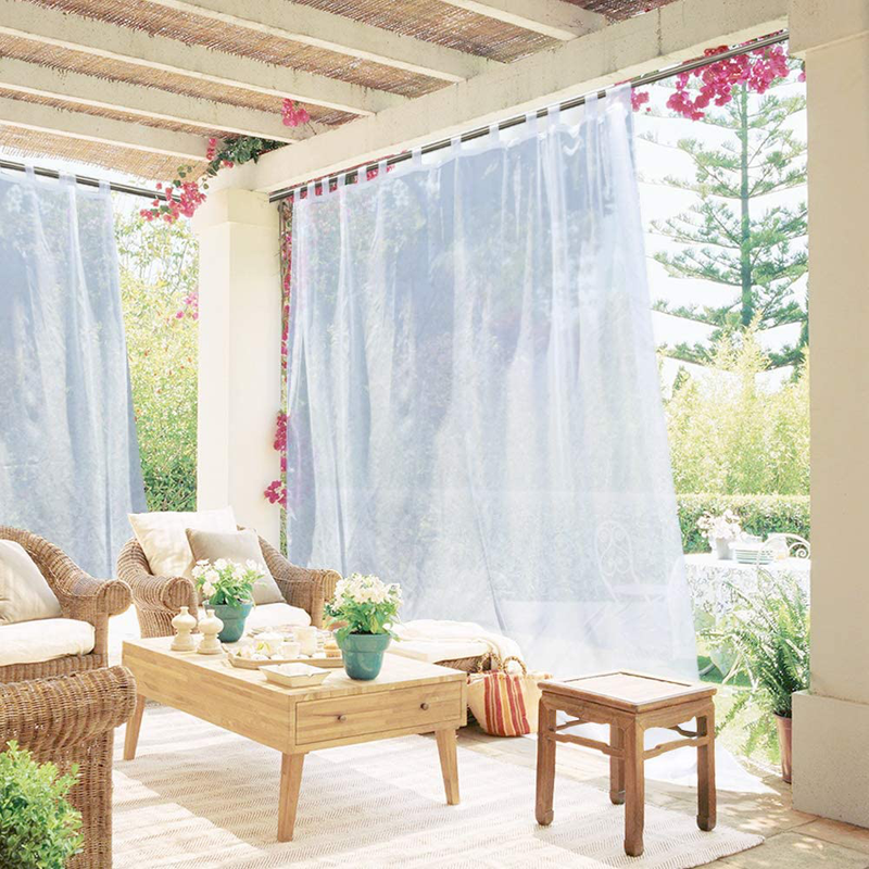 NICETOWN Extra Long Outdoor Drape - Tab Top Indoor Outdoor Waterproof Sheer Curtain Panel with Rope Tieback for Pergola, Front Porch (1 Piece, 100 X 96 Inch in White)
