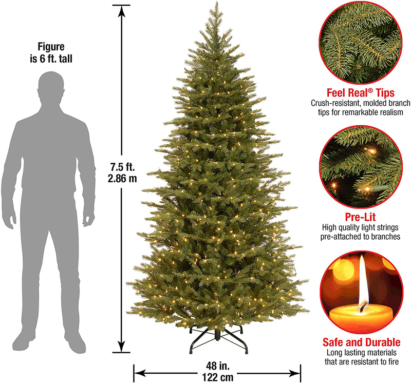 National Tree Company 'Feel Real' Pre-lit Artificial Christmas Tree | Includes Pre-strung White Lights and Stand | Nordic Spruce Slim - 7.5 ft
