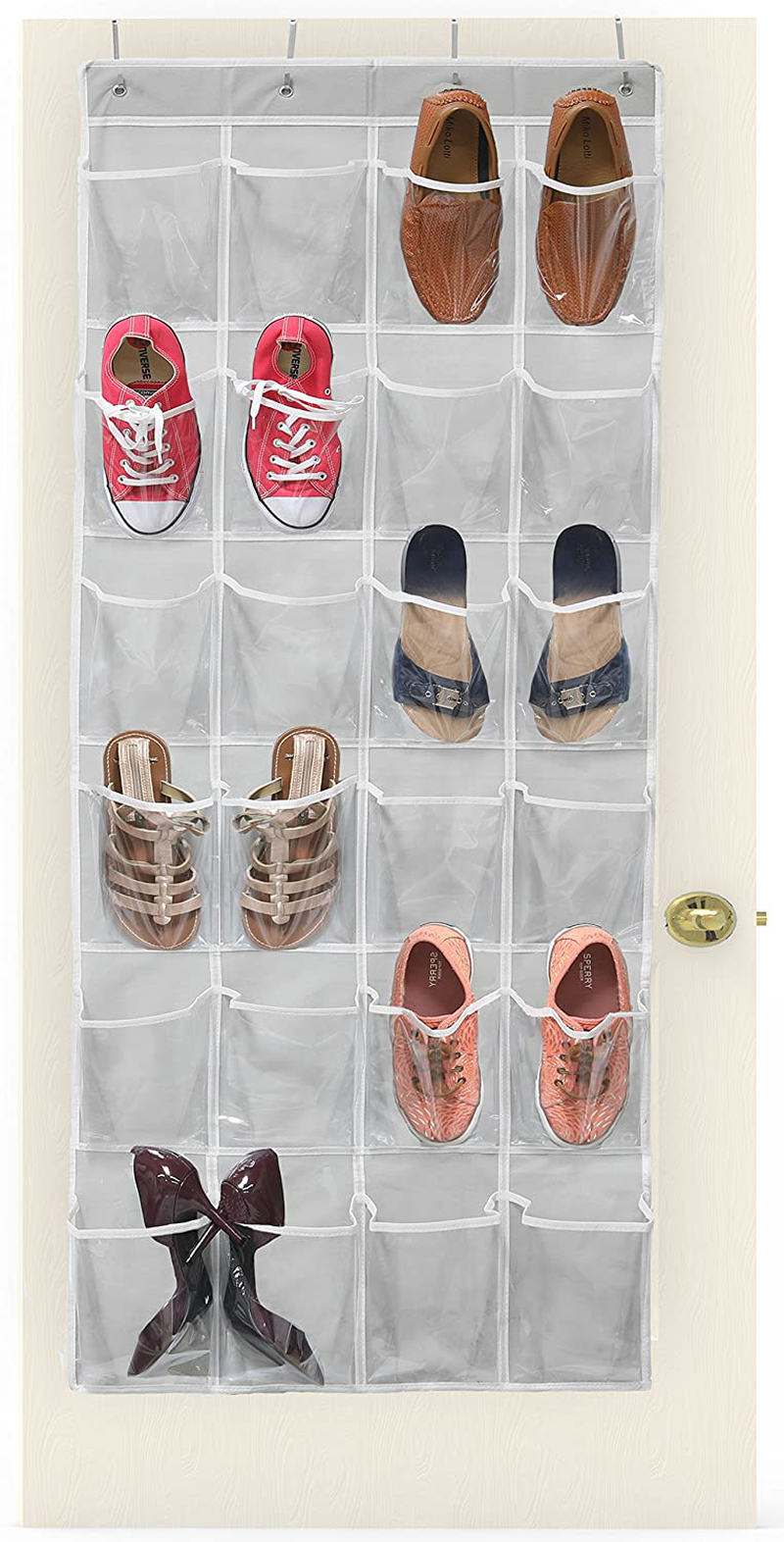 Simple Houseware 24 Pockets Large Clear Pockets over the Door Hanging Shoe Organizer, Gray (56" X 22.5") Furniture > Cabinets & Storage > Armoires & Wardrobes Simple Houseware   