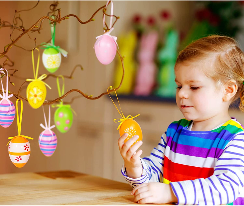 Garma 36 PCS Easter Hanging Plastic Eggs Colorful Easter Eggs Painted Ornaments with Bow, Easter Tree Ornaments Decor for DIY Crafts Party Favor Home Decor Easter Day Gifts (NOT Random Style) Home & Garden > Decor > Seasonal & Holiday Decorations Garma   