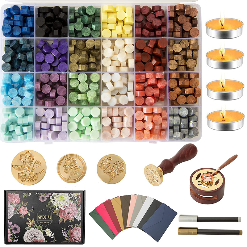 Inshere Wax Stamp Seals Kit, 24 Colors 600PCS Wax Beads, Wax Melting Spoon, 4 Tea Candles, 3 Wax Sealing Stamps, Sealing Wax Warmer, Envelopes, Metallic Pens, for Wax Seal, Crafts, Decoration Home & Garden > Decor > Seasonal & Holiday Decorations& Garden > Decor > Seasonal & Holiday Decorations Inshere   