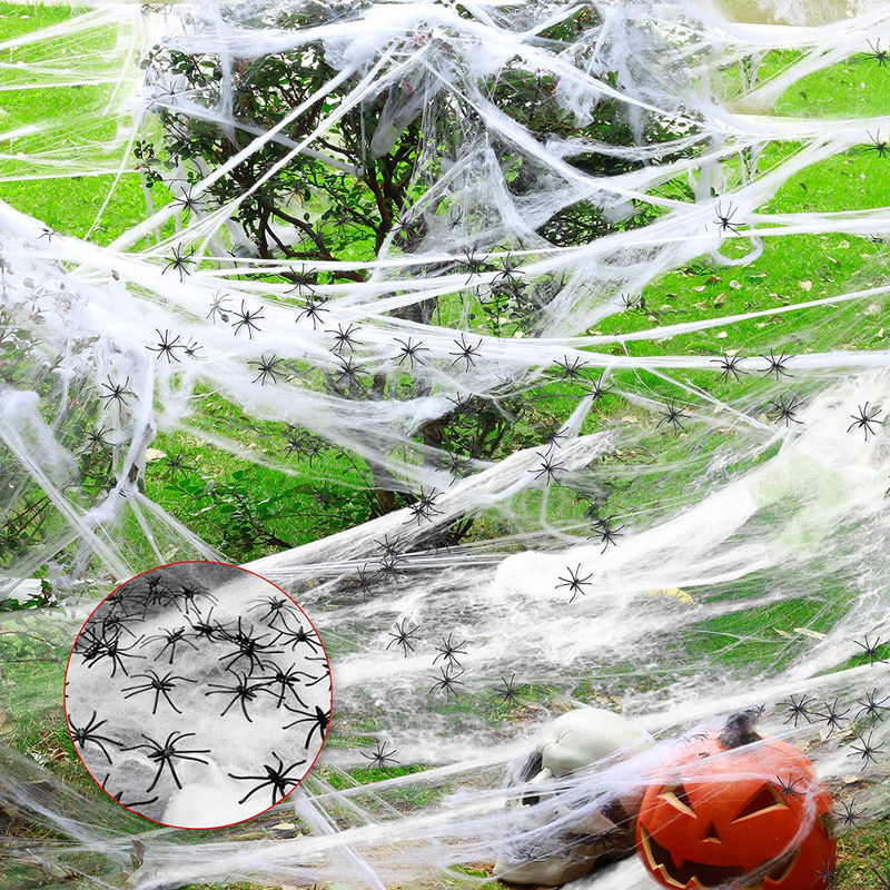 Niwoed Halloween Spider Web Decorations, 1000sqft Stretch Spider Webs with 100 Fake Spiders Decor for Indoor and Outdoor Halloween Party