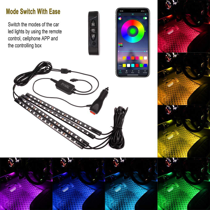 FOVAL Car Interior Lights , 60 LED(30×2, 2-line) APP Controller Car LED Strip Lights, Multicolor Music Under Dash Lighting Kits for iPhone Android Phone, Car Charger Included, DC 12V Vehicles & Parts > Vehicle Parts & Accessories > Motor Vehicle Parts > Motor Vehicle Lighting FOVAL   