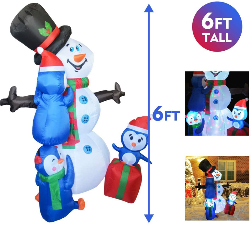 GOOSH 6 FT Height Christmas Inflatables Outdoor Snowman with Three Penguins, Blow Up Yard Decoration Clearance with LED Lights Built-in for Holiday/Christmas/Party/Yard/Garden Home & Garden > Decor > Seasonal & Holiday Decorations& Garden > Decor > Seasonal & Holiday Decorations GOOSH   
