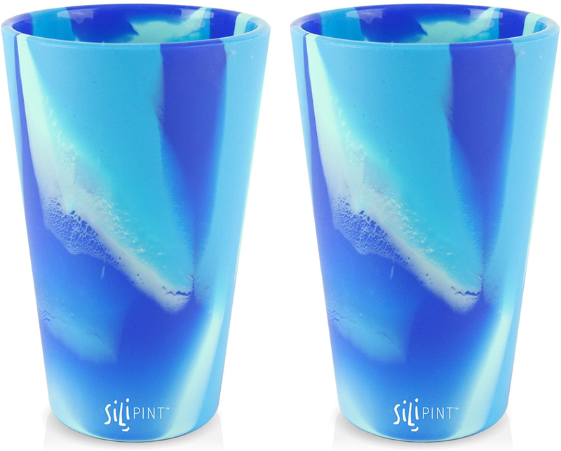 Silipint Silicone Pint Glass. Unbreakable, Reusable, Durable, and Guaranteed for Life. Shatterproof 16 Ounce Silicone Cups for Parties, Sports and Outdoors (2-Pack, Arctic Sky & Hippy Hop)