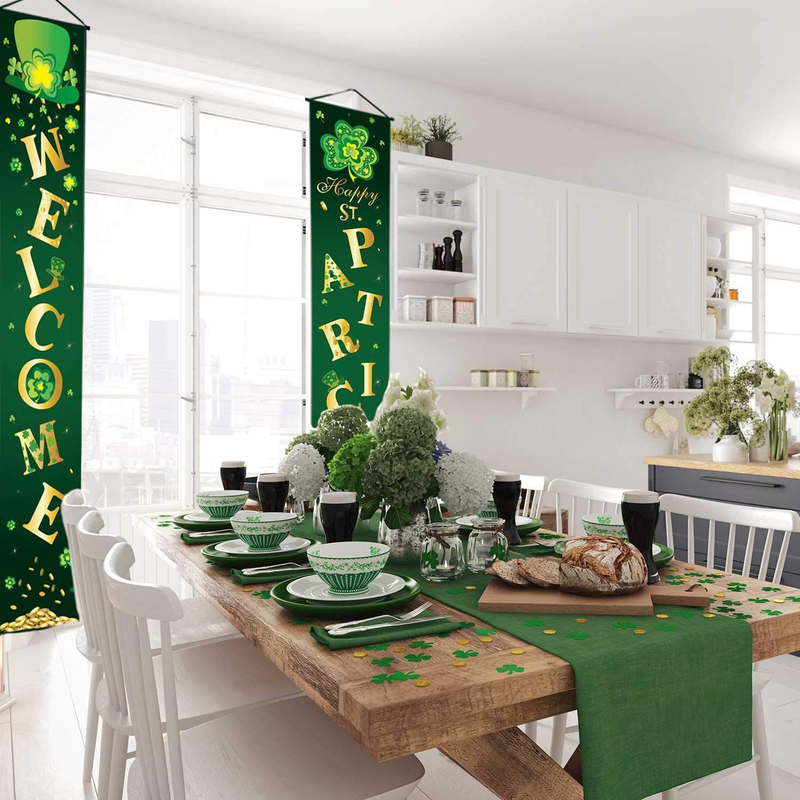 St. Patrick Day Decoration Set Happy St. Patrick'S Day Porch Sign Welcome Banner Shamrock Clover Flag Hanging Decoration for Indoor/Outdoor Decoration Party (Color 9) Arts & Entertainment > Party & Celebration > Party Supplies Blulu   