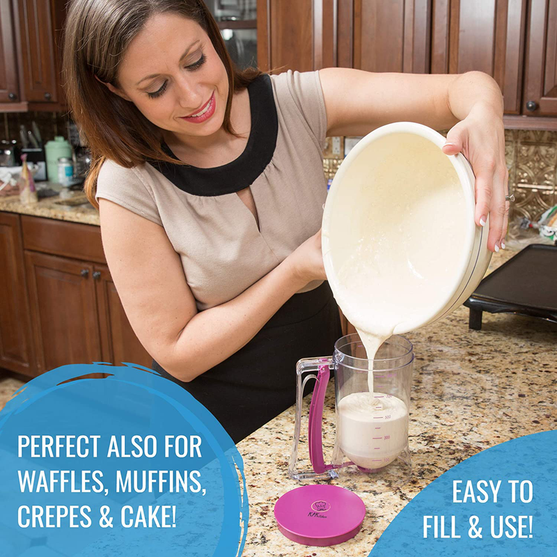 KPKitchen Pancake Batter Dispenser - Perfect Baking Tool for Cupcake, Waffles, Muffin Mix, Crepes, Cake or Any Baked Goods - Easy Pour Home Food Gadget - Bakeware Maker with Measuring Label Home & Garden > Kitchen & Dining > Kitchen Tools & Utensils KPKitchen   