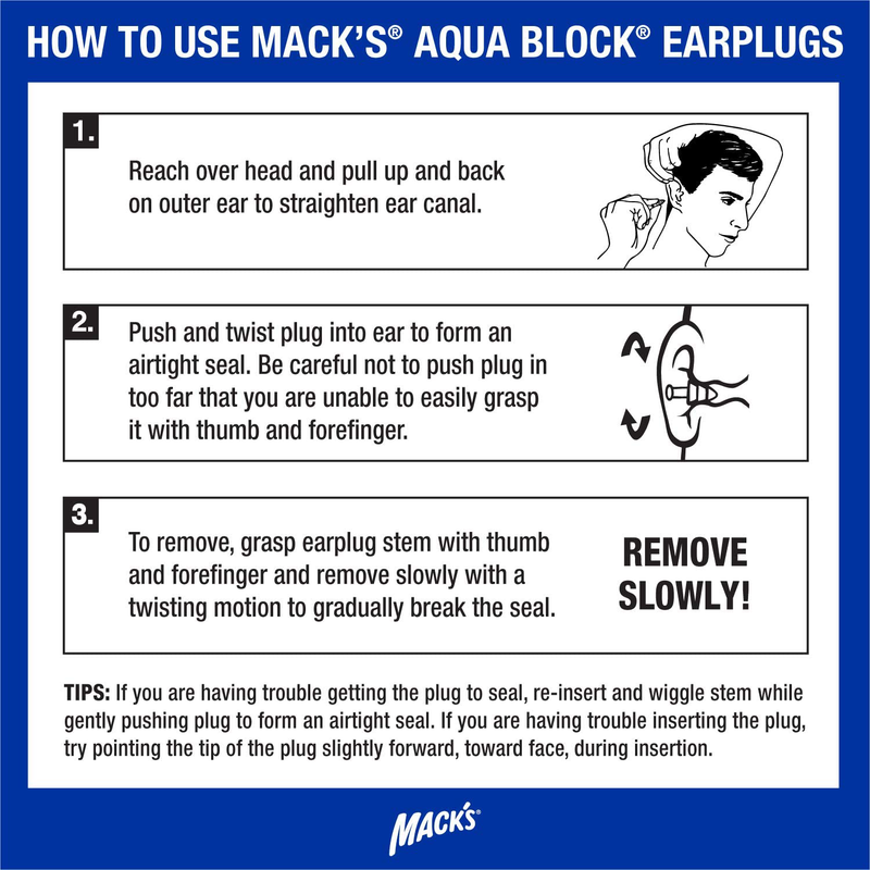 Mack's AquaBlock Swimming Earplugs - Comfortable, Waterproof, Reusable Silicone Ear Plugs for Swimming, Snorkeling, Showering, Surfing and Bathing Sporting Goods > Outdoor Recreation > Boating & Water Sports > Swimming McKeon Products, Inc.   