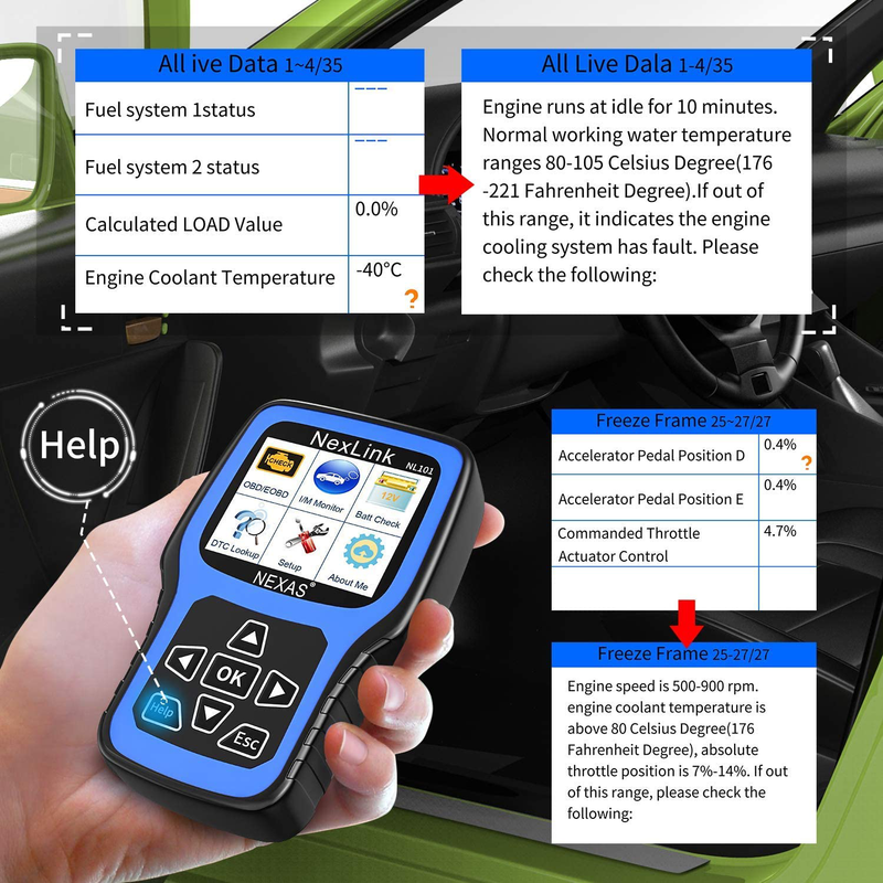 NEXAS NL101 OBD2 Scanner Check Engine Light Car Code Reader Diagnostic Scan Tool Fault Code Scanner with Battery Test for OBDII Car After 1996 [Upgrade Version] including Black Protective Case