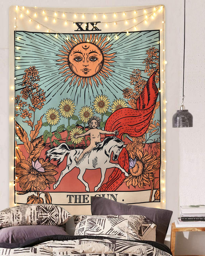 Tarot Tapestry Sun Tapestry Wall Hanging Mysterious Medieval Europe Divination Tapestries for Room (51.2 x 59.1 inches) Home & Garden > Decor > Artwork > Decorative Tapestries Likiyol Black Red 70.9" x 92.5" 