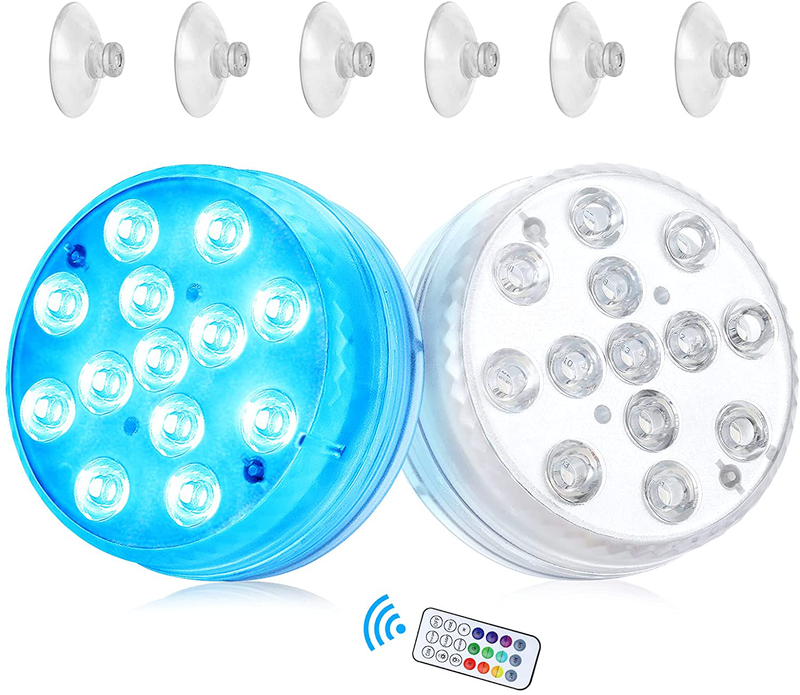 Pool Lights,littobia Submersible LED Lights with Magnet and Suction Cups, RF Remote Pool Lights, IP68 Waterproof, Underwater Timing with 13 LED Pool Light, 3.35 Inch (4 Pack) Home & Garden > Pool & Spa > Pool & Spa Accessories littobia 2 Pack  
