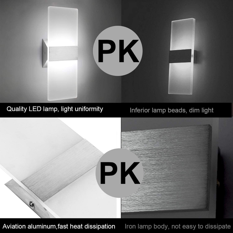 Modern LED Acrylic Wall Sconce 12W Cool White 6000K up down Lamp for Bedroom Corridor Stairs Bathroom Indoor Lighting Fixture Lamps Home Room Decor Not Dimmable No Plug(1 Pack) Home & Garden > Lighting > Lighting Fixtures > Wall Light Fixtures KOL DEALS   