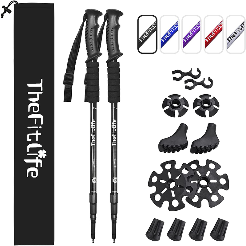 Thefitlife Nordic Walking Trekking Poles - 2 Pack with Antishock and Quick Lock System, Telescopic, Collapsible, Ultralight for Hiking, Camping, Mountaining, Backpacking, Walking, Trekking Sporting Goods > Outdoor Recreation > Camping & Hiking > Hiking Poles TheFitLife Black  