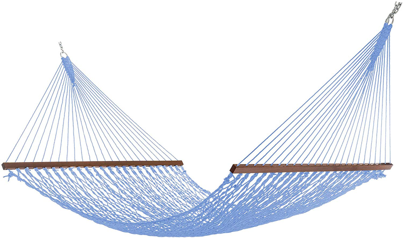 Hatteras Hammocks Deluxe Duracord Rope Hammock with Free Extension Chains & Tree Hooks, Handcrafted in The USA, Accommodates 2 People, 450 LB Weight Capacity, 13 ft. x 60 in. Home & Garden > Lawn & Garden > Outdoor Living > Hammocks Hatteras Hammocks Coastal Blue  